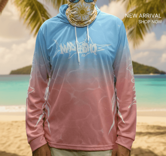 Mad Fisho Mad Fisho Hooded Fishing Shirt Pink/Blue Marlin premium fishing tackle gear from Allways Angling