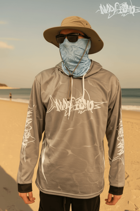 Mad Fisho Mad Fisho Hooded Fishing Shirt GREY MARLIN premium fishing tackle gear from Allways Angling