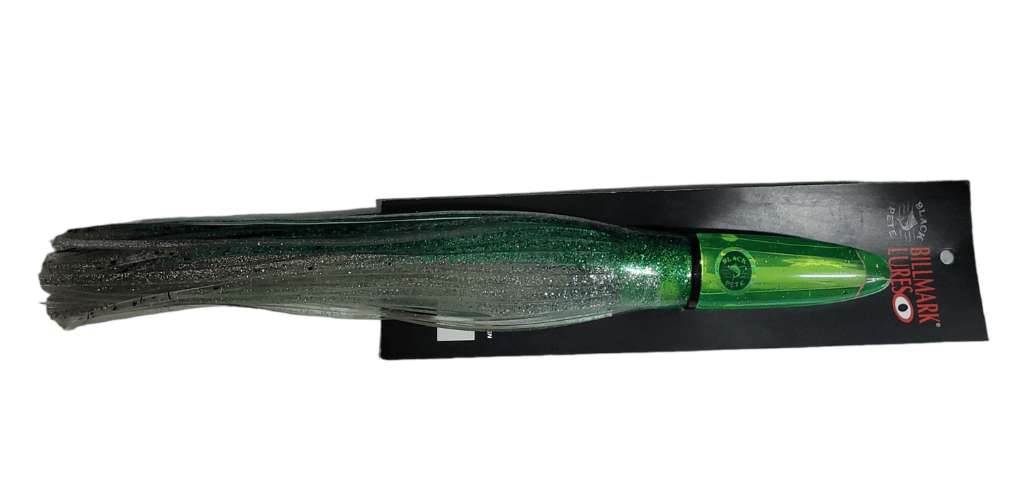Billmark Lures Black Pete Billmark Jumbo Long Nosed Bullet Green Crystal Lumo 13" Game Skirt premium fishing tackle gear from Allways Angling