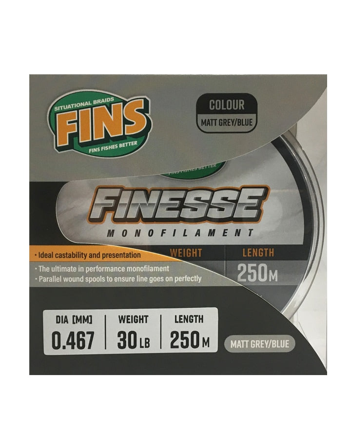 FINS FINESSE MONO LINE – GREY 250M – Allways Angling
