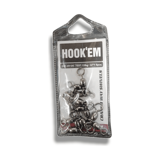Hook'em Hook-Em 3 Way Crane Swivels Pre Pack- Black premium fishing tackle gear from Allways Angling