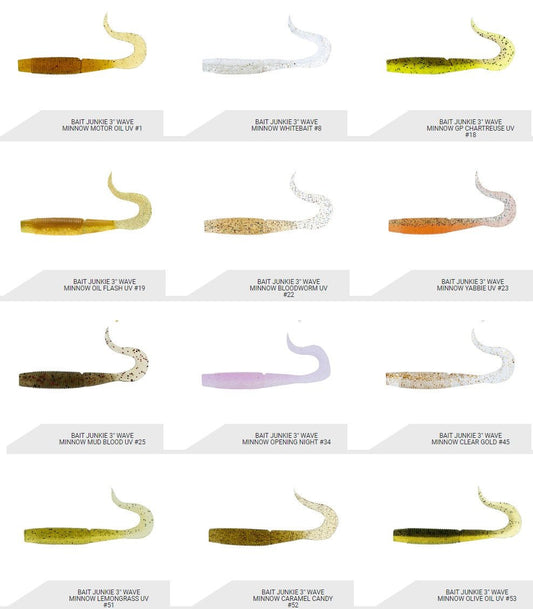 Daiwa Daiwa Bait Junkie 3" WAVE MINNOW Soft Plastics premium fishing tackle gear from Allways Angling