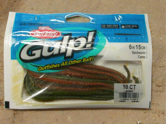 Gulp Berkley Gulp 6" SANDWORMS CAMO 10PK premium fishing tackle gear from Allways Angling