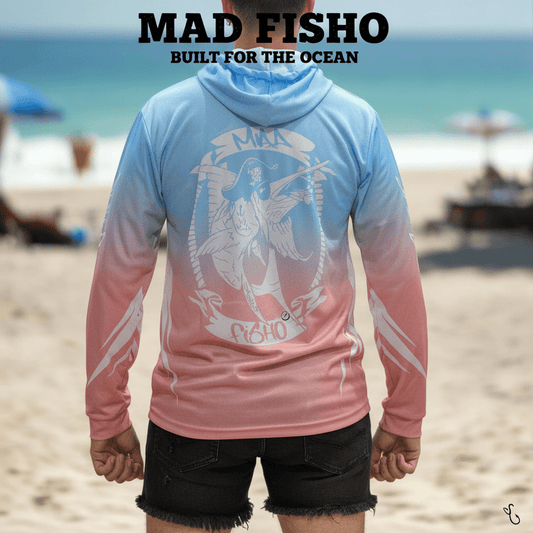 Mad Fisho Mad Fisho Hooded Fishing Shirt Pink/Blue Marlin premium fishing tackle gear from Allways Angling