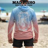 Mad Fisho Hooded Fishing Shirt Pink/Blue Marlin