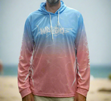 Mad Fisho Adult Long Sleeve Hooded Fishing Shirt Pink/Blue