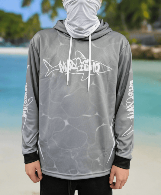 Mad Fisho Mad Fisho Hooded Fishing Shirt GREY SHARK premium fishing tackle gear from Allways Angling