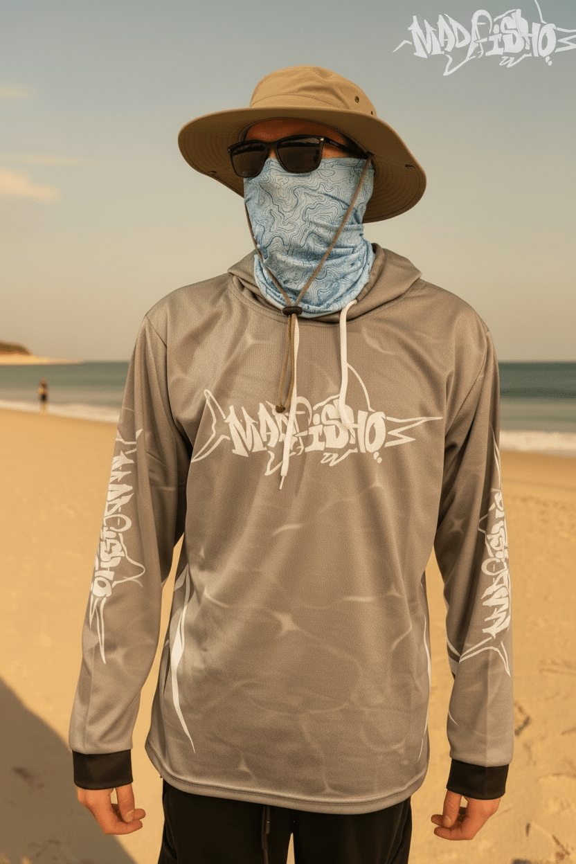 Mad Fisho Mad Fisho Hooded Fishing Shirt GREY MARLIN premium fishing tackle gear from Allways Angling