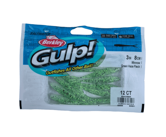 Berkley Berkley GULP 3″ MINNOW GREEN HAZE FLECK 8PK premium fishing tackle gear from Allways Angling