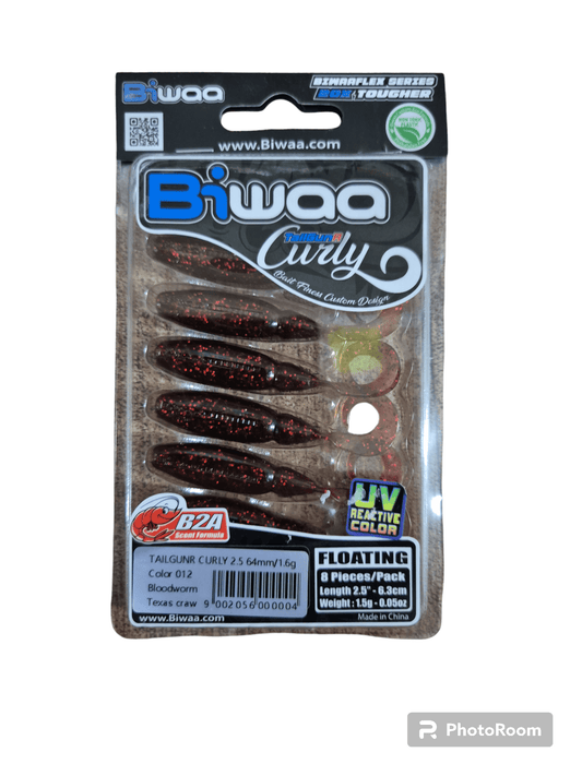 Biwaa BIWAA TAILGUNR CURLY 2.5 Soft Plastic 8pcs BLOODWORM premium fishing tackle gear from Allways Angling
