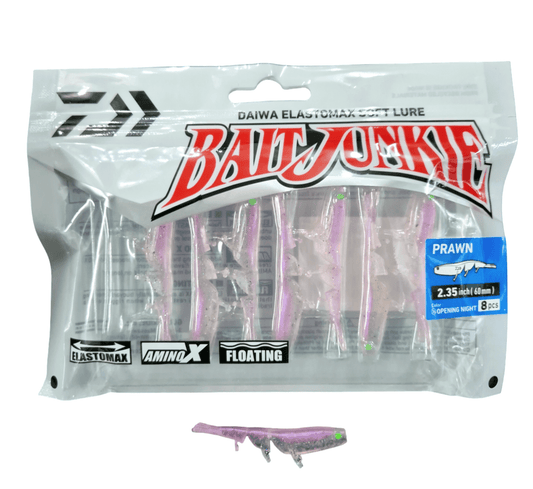 Daiwa DAIWA BAIT JUNKIE 2.35" PRAWN OPENING NIGHT SOFT PLASTICS premium fishing tackle gear from Allways Angling