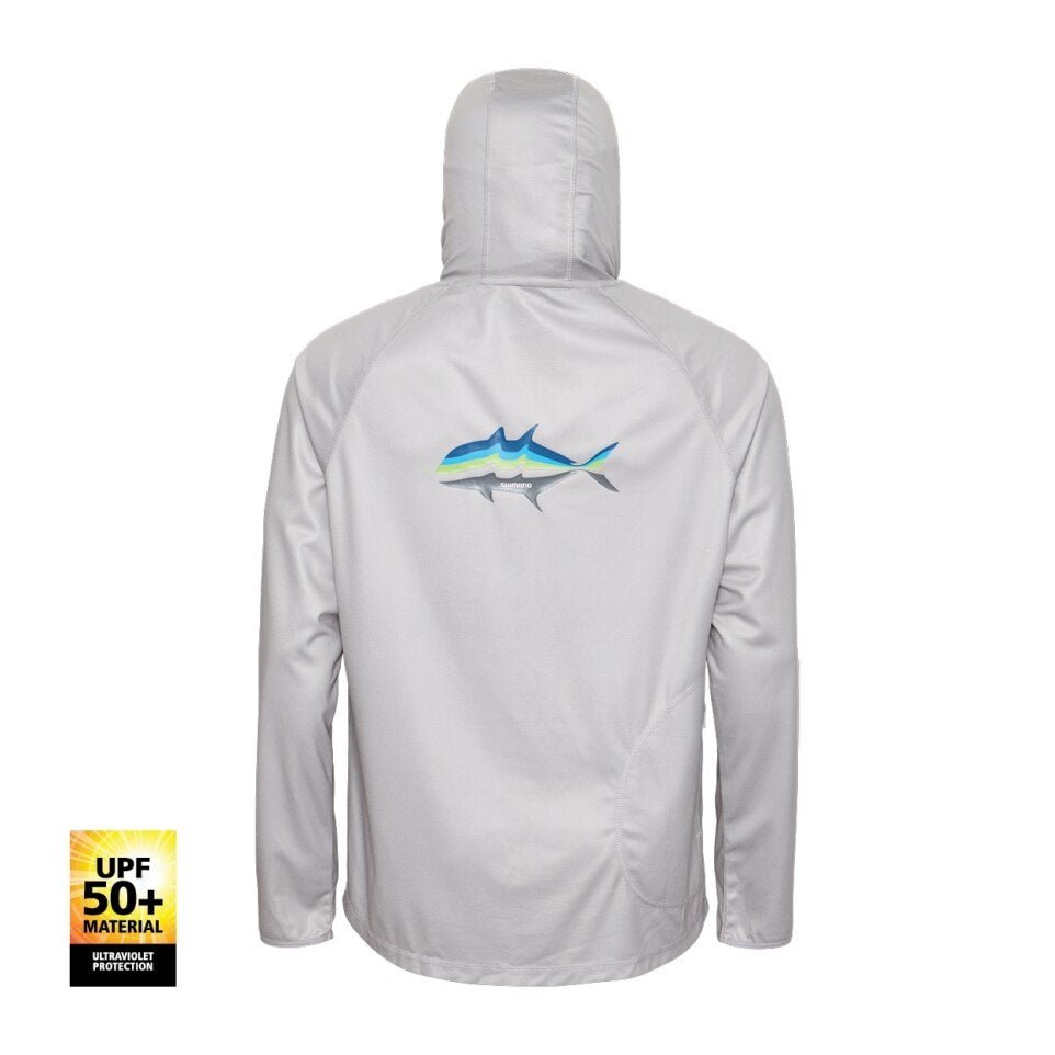 Shimano SHIMANO GREY GT HOODED TECH TEE premium fishing tackle gear from Allways Angling