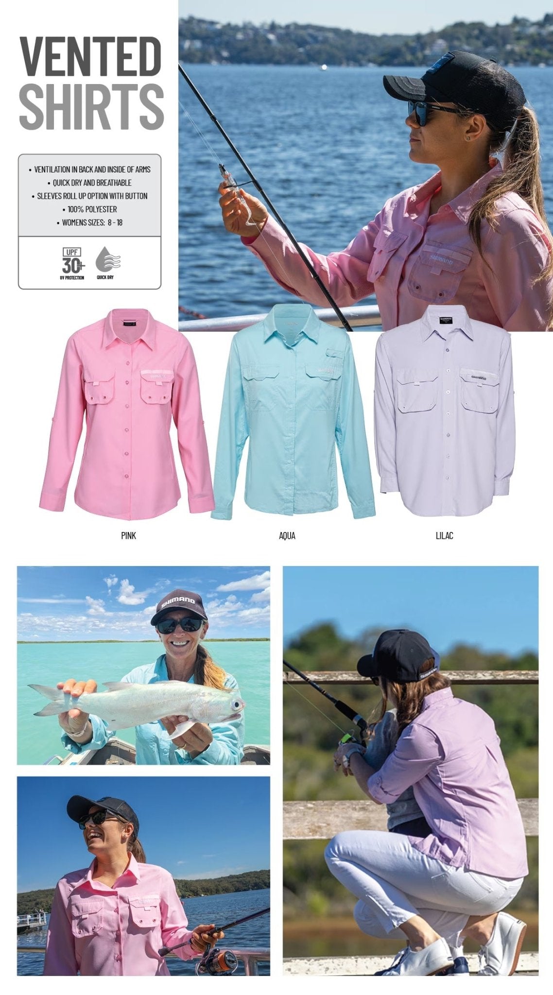Shimano SHIMANO LADIES VENTED FISHING SHIRT premium fishing tackle gear from Allways Angling