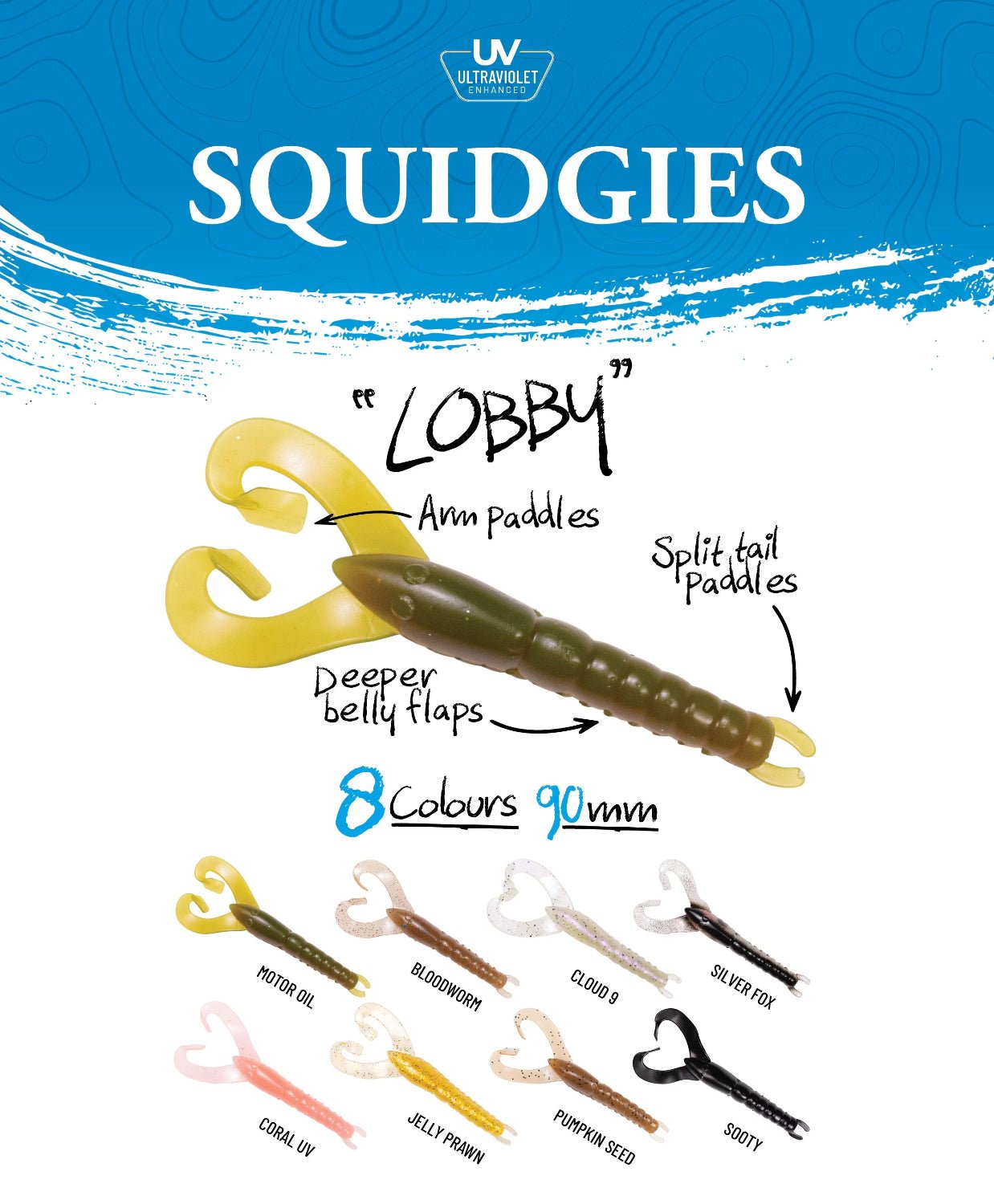 Shimano SQUIDGIES LOBBY SOFT PLASTICS 6PK premium fishing tackle gear from Allways Angling