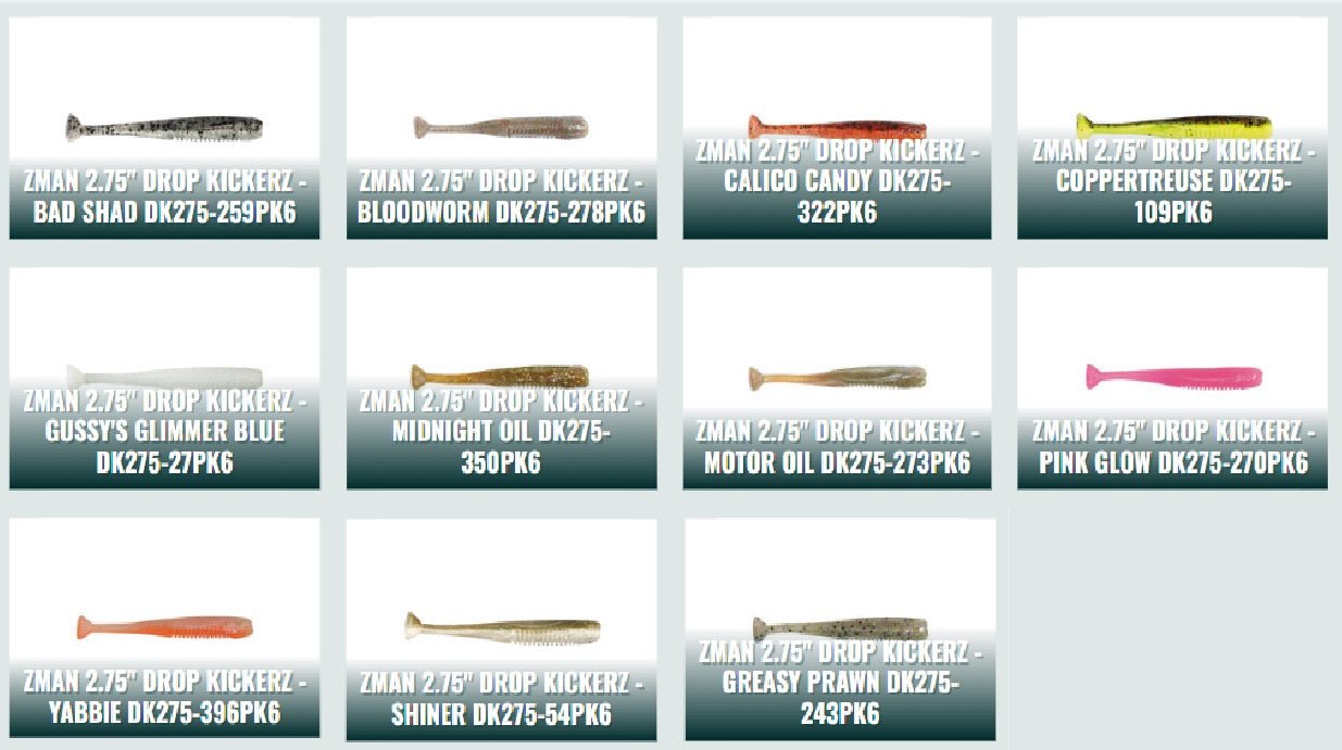 ZMAN ZMan 2.75" Drop KickerZ Soft Plastics (6 Pack) premium fishing tackle gear from Allways Angling