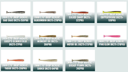 ZMAN ZMan 2.75" Drop KickerZ Soft Plastics (6 Pack) premium fishing tackle gear from Allways Angling