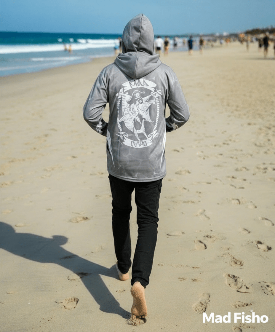 Mad Fisho Mad Fisho Hooded Fishing Shirt GREY MARLIN premium fishing tackle gear from Allways Angling