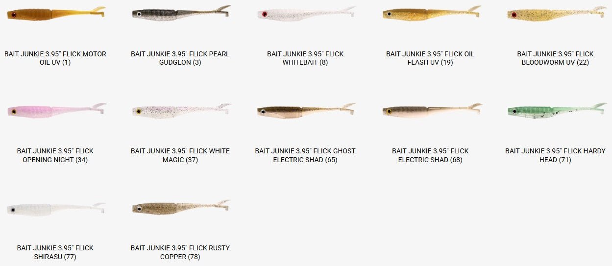 Daiwa Bait Junkie 3.95" Flick Soft Plastics 6pk premium fishing tackle gear from Allways Angling