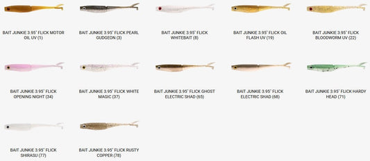 Daiwa Bait Junkie 3.95" Flick Soft Plastics 6pk premium fishing tackle gear from Allways Angling