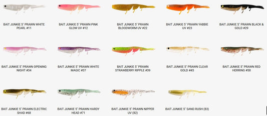 Daiwa BAIT JUNKIE 5" PRAWN Soft Plastics 4pcs premium fishing tackle gear from Allways Angling