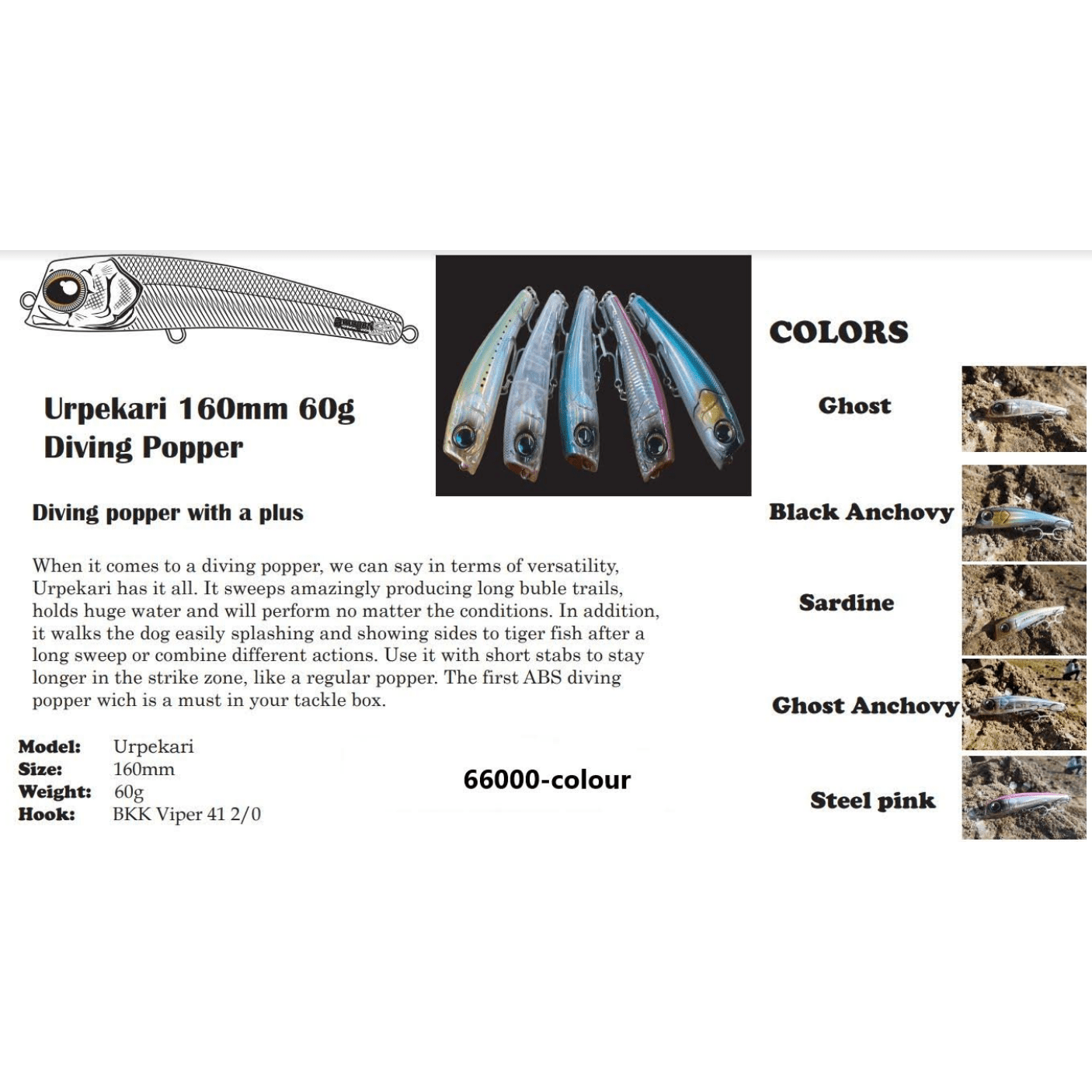 Amegari Amegari Urpekari Diving Popper 160mm premium fishing tackle gear from Allways Angling