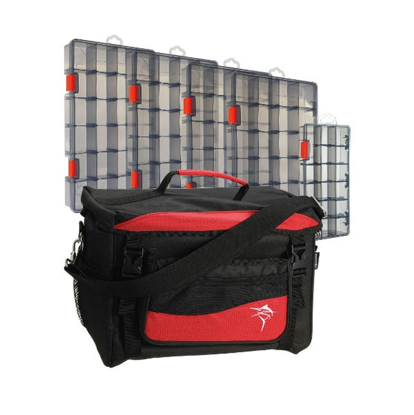 JARVIS WALKER LARGE LURE BAG WITH 5 LURE BOXES - RED