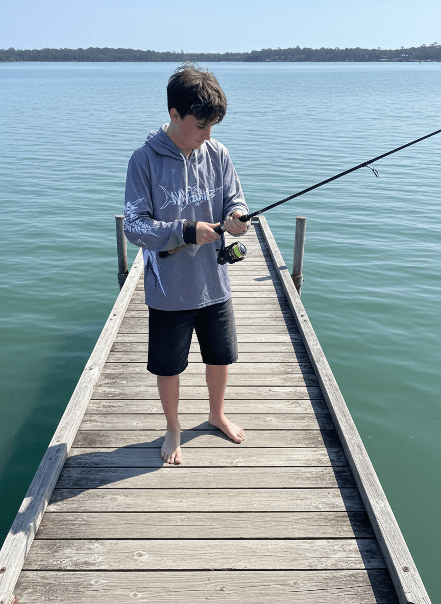 Mad Fisho Mad Fisho Hooded Fishing Shirt GREY MARLIN premium fishing tackle gear from Allways Angling