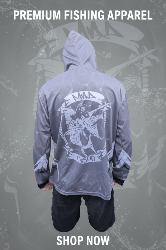 Mad Fisho Mad Fisho Hooded Fishing Shirt GREY MARLIN premium fishing tackle gear from Allways Angling