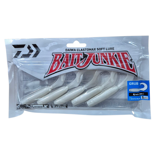 DAIWA BAIT JUNKIE 4 INCH GRUB WHITE PEARL 5PK