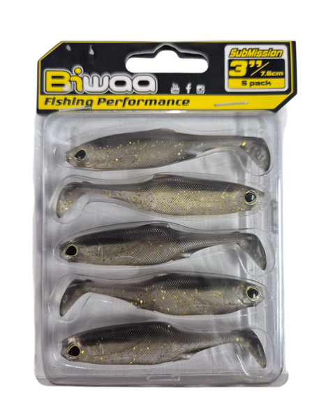 Biwaa SubMission 3" Shad 5pk GOLDEN SHINER