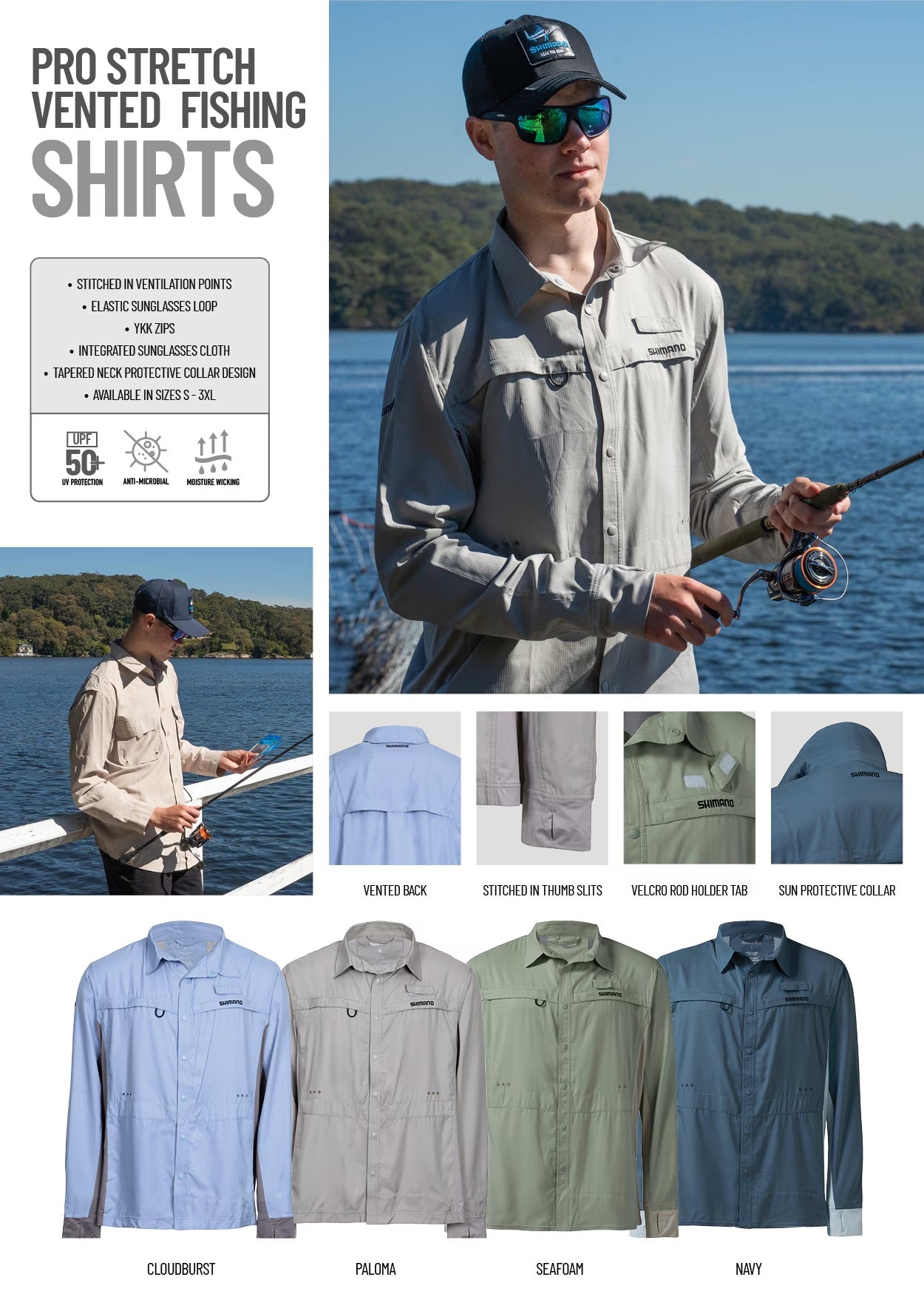 Shimano Shimano Pro Stretch Vented Fishing Shirt - Paloma Grey premium fishing tackle gear from Allways Angling