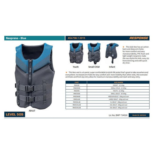 Response Response Neoprene NEO50S Level 50S PFD BLUE Life Vest premium fishing tackle gear from Allways Angling