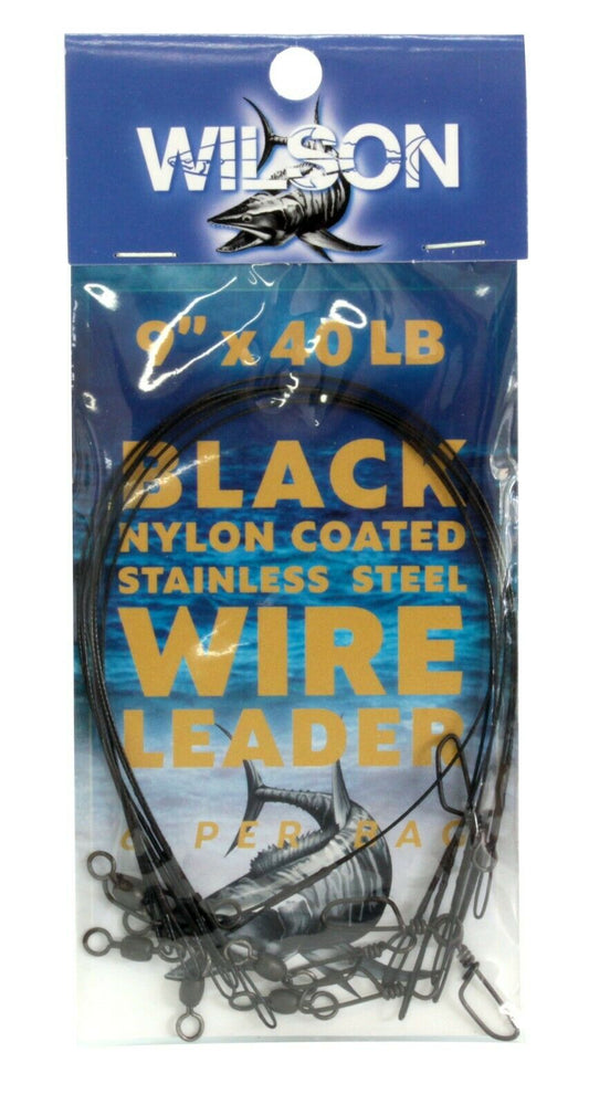 Wilson Wilson Black Nylon Coated WIRE LEADER 9" x 40lb 6pk premium fishing tackle gear from Allways Angling