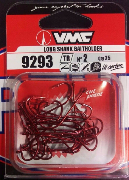 VMC #9293 Red Long Shank Baitholder Hooks 25PK – Allways Angling