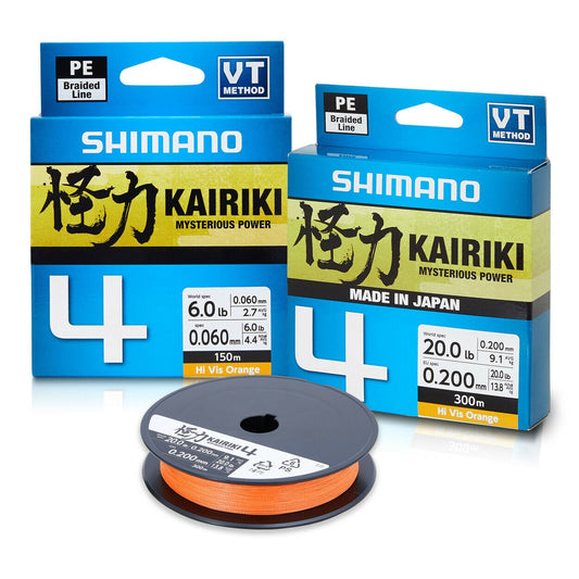 Shimano Shimano Kairiki 4 Braid Fishing Line 150m Hi Vis Orange premium fishing tackle gear from Allways Angling