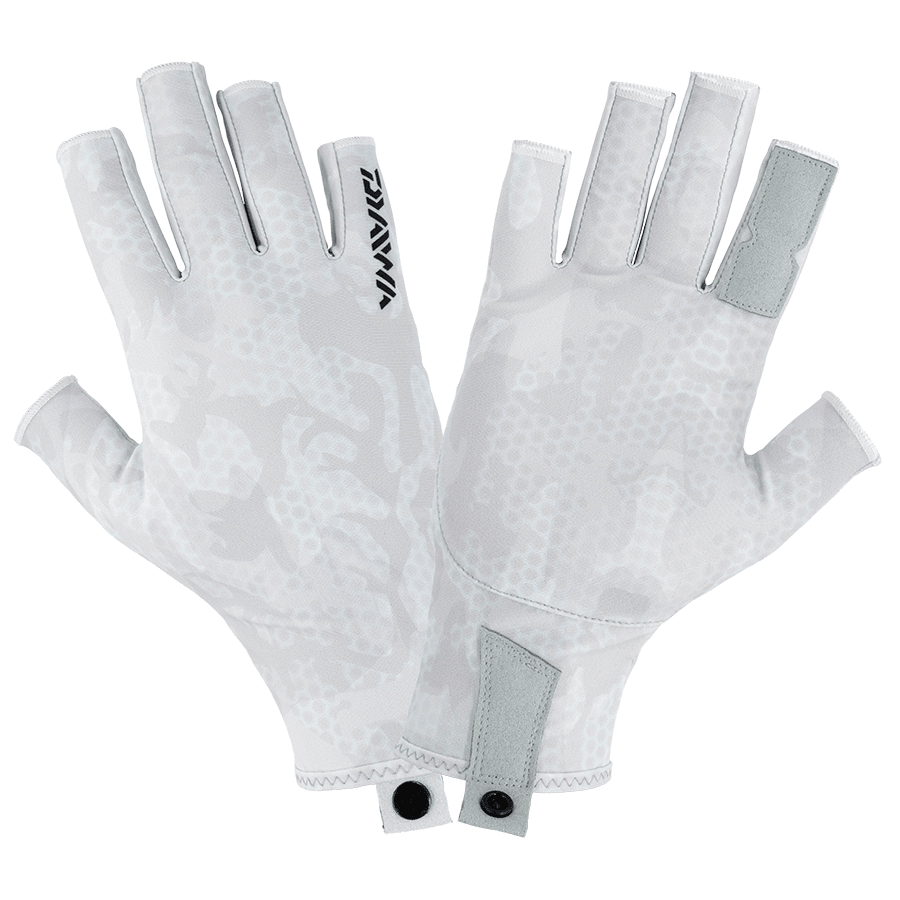 Daiwa Daiwa PRO Sun Gloves (Blue Prism & White Hex Camo) premium fishing tackle gear from Allways Angling