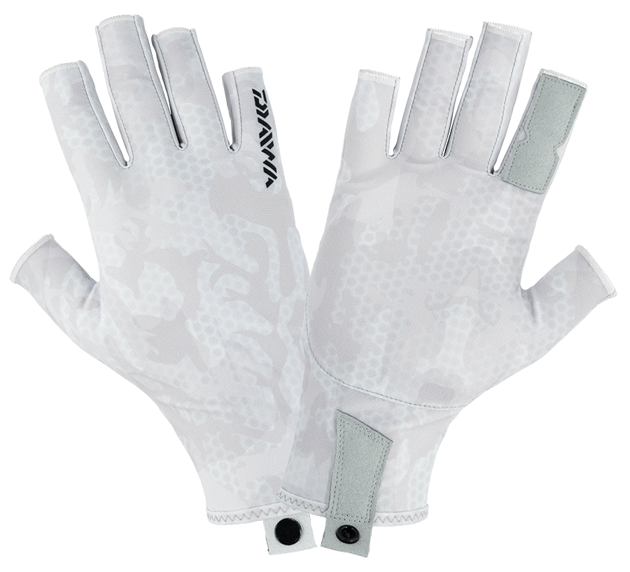 Daiwa Daiwa PRO Sun Gloves (Blue Prism & White Hex Camo) premium fishing tackle gear from Allways Angling