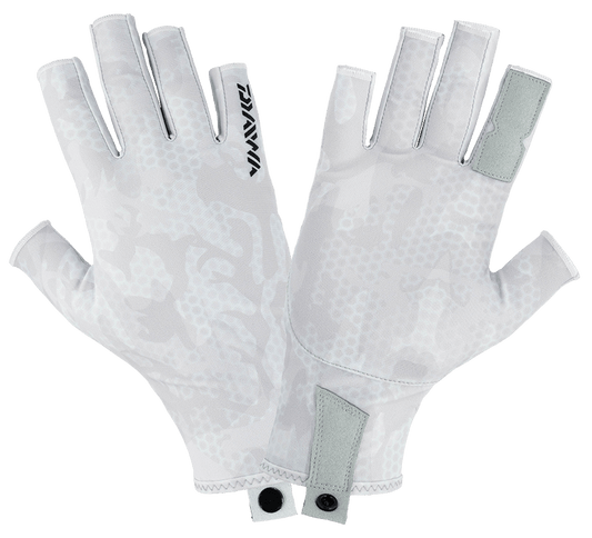 Daiwa Daiwa PRO Sun Gloves (Blue Prism & White Hex Camo) premium fishing tackle gear from Allways Angling