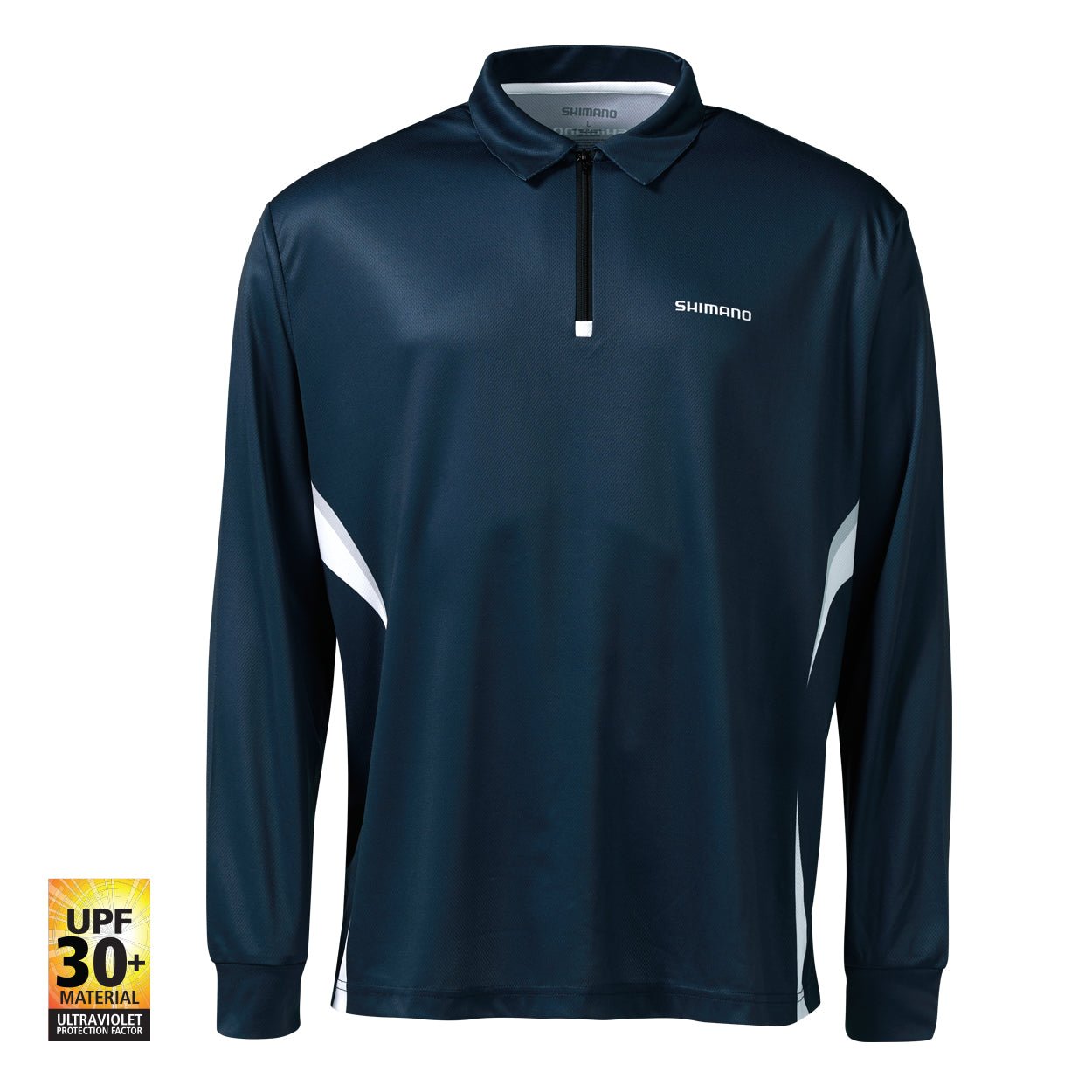 Shimano Shimano Navy/Grey Zip Up Sublimated Fishing Shirt premium fishing tackle gear from Allways Angling