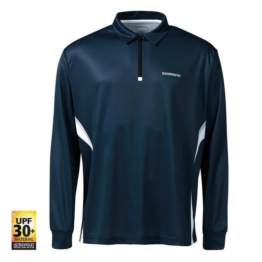 Shimano Shimano Navy/Grey Zip Up Sublimated Fishing Shirt premium fishing tackle gear from Allways Angling