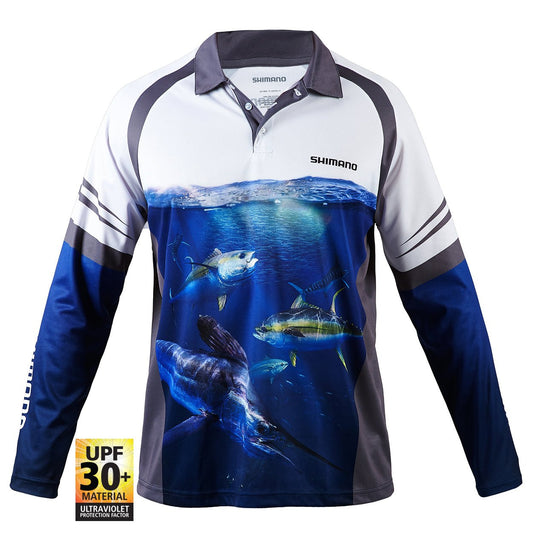 Shimano Shimano Ocea Baitball Long Sleeve Shirt Sublimated UPF 30+ premium fishing tackle gear from Allways Angling