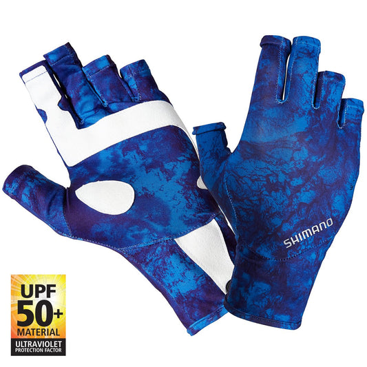 Shimano Shimano Sun Gloves UPF 50+ Water Camo premium fishing tackle gear from Allways Angling