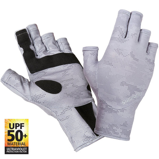 Shimano Shimano Sun Gloves UPF 50+ Grey Dot Camo premium fishing tackle gear from Allways Angling