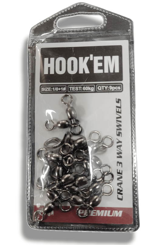 Hook'em Hook-Em 3 Way Crane Swivels Pre Pack- Black premium fishing tackle gear from Allways Angling