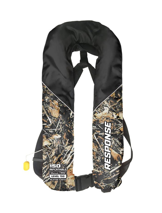 Response Response CAMO Manual Inflatable ADULT PFD Level 150 Life Jacket premium fishing tackle gear from Allways Angling