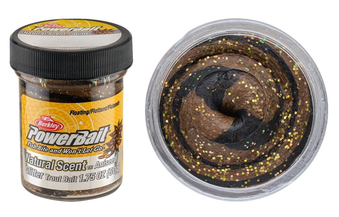 Berkley Berkley Powerbait Trout Bait Paste Blk & Brown Glitter Aniseed premium fishing tackle gear from Allways Angling
