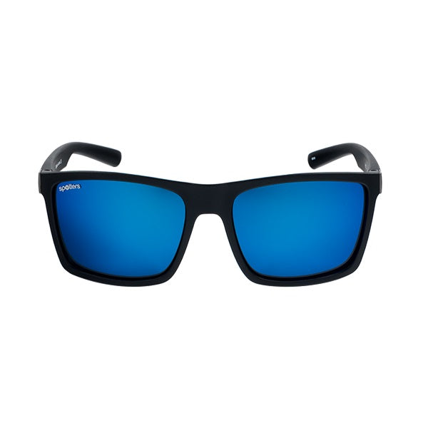 Spotters Riot Fishing Sunglasses Matt Black/Ice Blue Mirror Polarised Crown Glass Lens