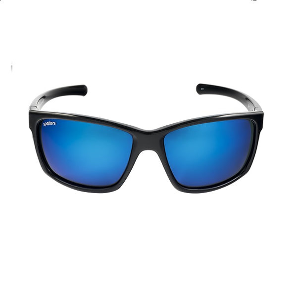 Spotters Grit Gloss Black Ice Blue Mirror Polarised Crown Glass Lens Fishing Sunglasses